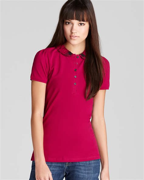 Burberry Brit Ruched Check Collar Polo Shirt Women